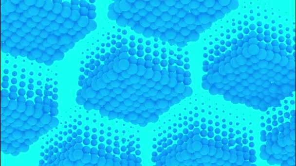 Abstrakta geometriska moln i form av en kub med små bubblor, sömlös loop. Design. Visualisering av blå himmel och moln i digital stil. — Stockvideo