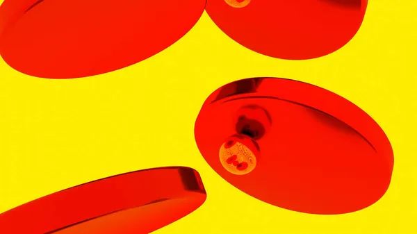 Αντιπαλότητα κόκκινης και κίτρινης υπνωτικής οπτικής ψευδαίσθησης. Σχέδιο. Μικρή μπάλα άλμα από το ένα δίσκο στο άλλο, αδιάλειπτη βρόχο. — Φωτογραφία Αρχείου