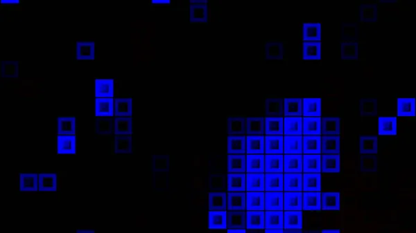 Villogó kék négyzetek fekete háttér, zökkenőmentes hurok. Indítvány. Véletlenszerűen függőleges sorokban futó absztrakt kockák. — Stock Fotó