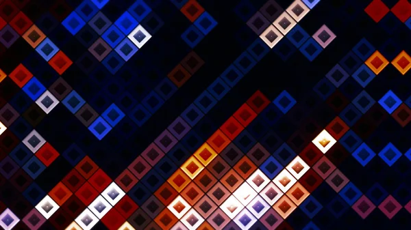Piccola scatola multicolore cubi sfondo geometrico casuale. Mozione. Illustrazione astratta del mosaico del pixel quadrato, ciclo senza cuciture. — Foto Stock