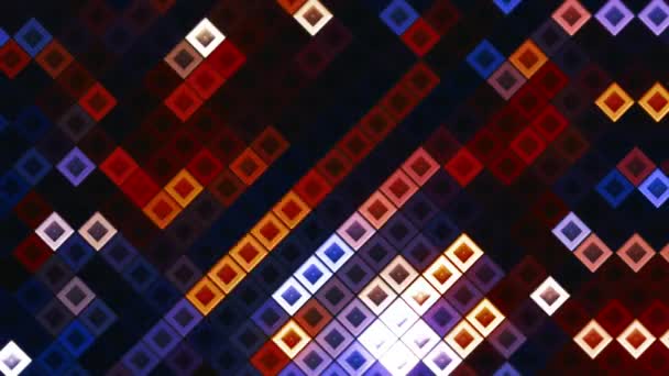 Piccola scatola multicolore cubi sfondo geometrico casuale. Mozione. Illustrazione astratta del mosaico del pixel quadrato, ciclo senza cuciture. — Video Stock