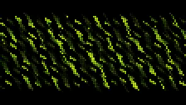 Zigzags verts clignotants en diagonale descendant sur un fond noir, boucle transparente. Motion. Concept de pluies acides vertes. — Video