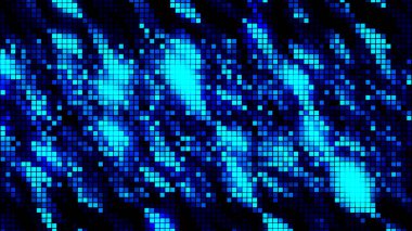 Mozaik ya da pikselli arka plan mavi parlayan parçacıklar ile. Hareket. Akan suyun ya da şiddetli yağmurun soyut taklidi, kusursuz döngü.