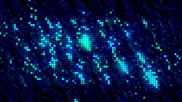 Мозаїчний або піксельний фон з синіми блимаючими частинками. Рух. Абстрактна імітація потоку води або сильного дощу, безшовна петля . — стокове фото