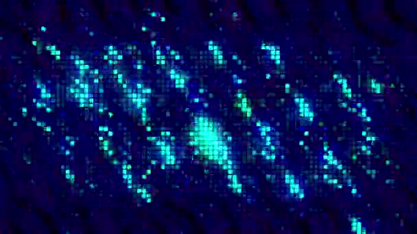 Mozaik vagy pixelezett háttér kék villogó részecskékkel. Indítvány. Folyó víz vagy heves eső elvont utánzata, zökkenőmentes hurok. — Stock videók