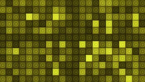 Fondo de cuadrados que destellan colores dorados. Moción. Hermoso fondo brillante con cuadrados intermitentes amarillos. Mosaico de fondo de plazas intermitentes — Vídeos de Stock