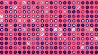 Soyut pembe dekoratif arka plan, daire sıraları renk değiştiren, kusursuz döngü. Hareket. Parlak arkaplanda parıldayan yüzükler.