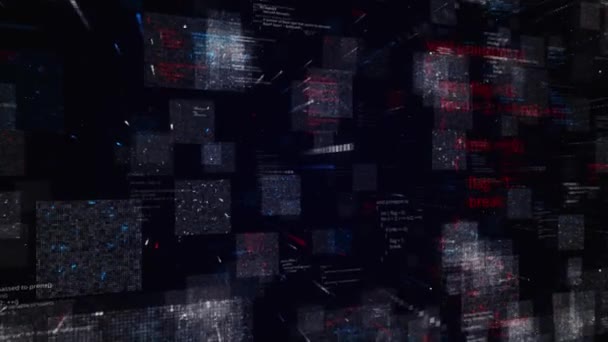 Digital cyberspace with network connections and data analysis, high tech concept. Animation. Blocks of endlessly written program code, seamless loop. — Stock Video