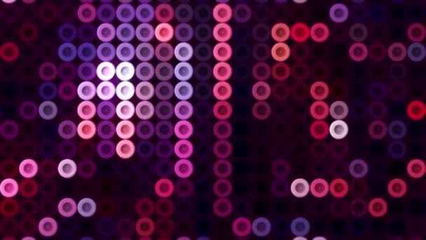 Abstract round shaped colorful buttons moving on a black background, seamless loop. Motion. Ring silhouettes running in purple tones. — Stock Video