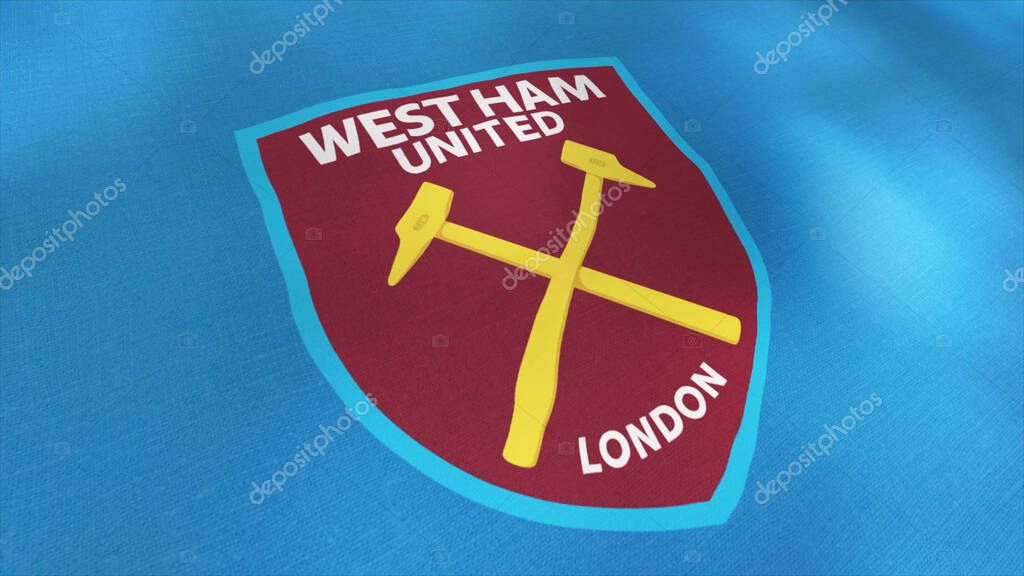 Abstract emblem of the West Ham United professional football club, London. Motion. Concept of sport. For editorial use only