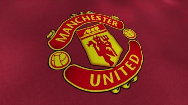 Manchester United profesyonel futbol kulübü Londra 'nın soyut amblemi. Hareket. Spor anlayışı. Sadece yazı işleri için..