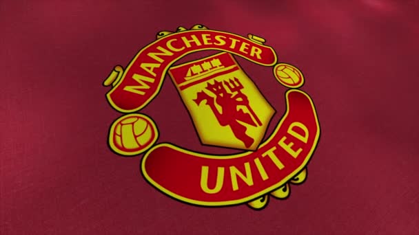 Abstraktní emblém profesionálního fotbalového klubu Manchester United v Londýně. Pohyb. Pojetí sportu. Pouze pro redakční použití. — Stock video