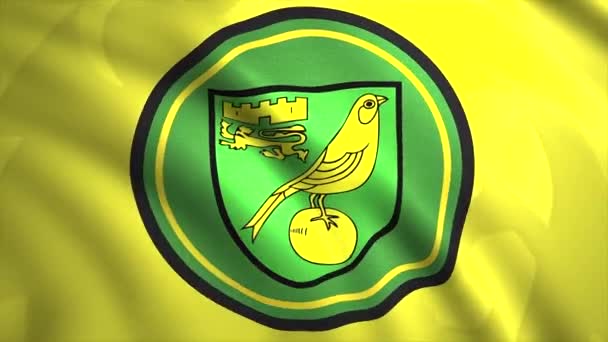 Abstract gele kanarie op het groene en gele embleem van de professionele voetbalclub Norwich City. Beweging. Zwaaiende vlag van de sportclub. Uitsluitend voor redactioneel gebruik. — Stockvideo