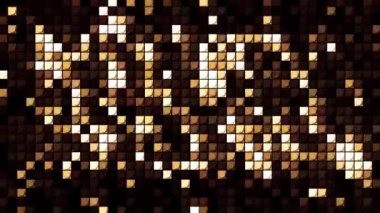  Pırıl pırıl Hi Tech altın kare parçacıkları siyah bir zemin üzerinde, kusursuz bir döngü. Hareket. Sahne aydınlatma, müzik konsepti.