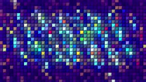 Technologie blauer digitaler Rauschhintergrund, eine Wand aus bunten Partikeln, nahtlose Schleife. Bewegung. Reihen mit blinkenden Pixeln oder Quadraten. — Stockvideo
