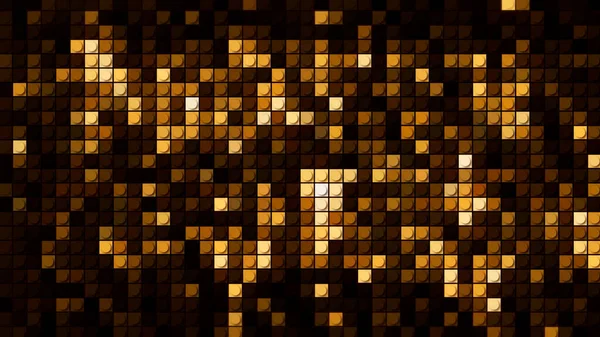 Twinkelende Hi Tech gouden vierkant vormige deeltjes op een zwarte achtergrond, naadloze lus. Beweging. Toneelverlichting, concept van muziekconcert. — Stockfoto