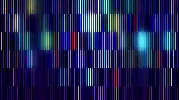 Parede listrada reflexiva cintilante dividida em partes horizontais, loop sem costura. Moção. Tons de lilás de linhas curtas com efeito de brilho de vidro. — Vídeo de Stock