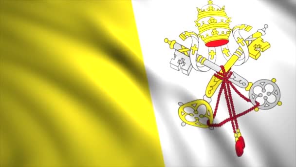 Vatican national flag, abstract fabric with ripples. Motion. White and yellow flag with the two crossed keys and the papal tiara on the coat of arms, seamless loop. — Stock Video