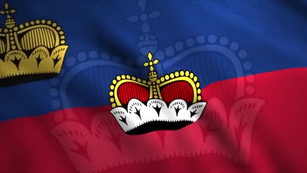 Liechtenstein national flag fluttering in the wind, seamless loop. Motion. Abstract waving red and blue flag with crowns. — Stock Video