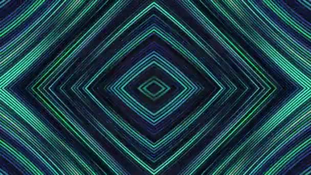 화려하게 빛나는 선을 가진 다이아몬드 모양의 패턴입니다. 움직임. 반짝이는 선들의 중심적 인 기하학적 패턴. 아름다운 색깔의 번쩍 이는 줄무늬 — 비디오