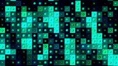 Mavi ve mor tonlarda göz kırpan renkli dikdörtgenler, dikişsiz döngü. Hareket. Her karenin ortasında küçük yuvarlak noktalar.