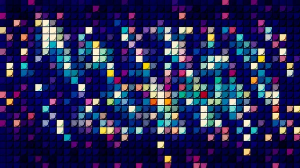 Абстрактний блискучий світловий піксельний блок, що рухається на фоні, безшовна петля. Рух. Піксельований різнокольоровий блок рухомої стіни з блимаючими квадратами .. — стокове фото