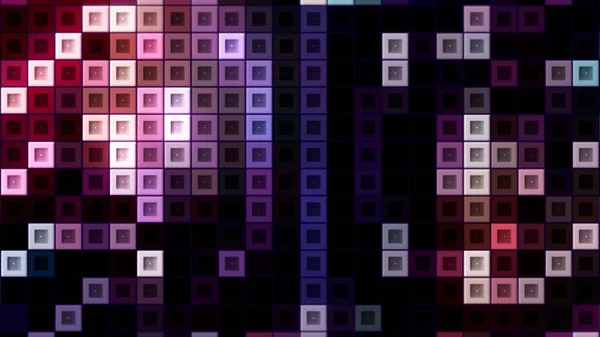 Animación pixelada colorida con bloques cuadrados parpadeantes en tonos principalmente lila, bucle sin costuras. Moción. Brillante mosaico retro pared decorativa. —  Fotos de Stock