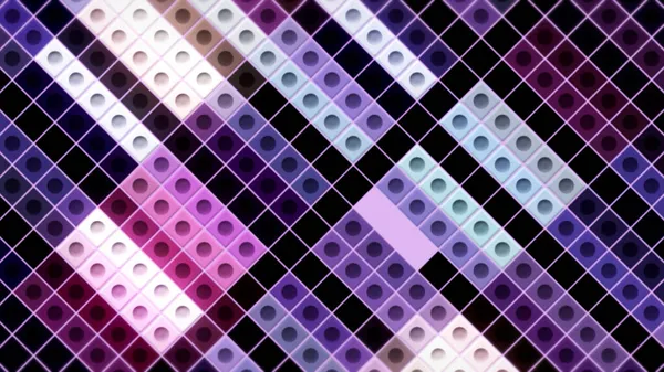 Pink and purple running cubic shaped figures on a black background, seamless loop. Motion. Abstract visualization of vintage computer game. — Stock Photo, Image