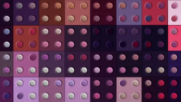 Lila und rosa Reihen von Quadraten mit vier symmetrischen Kreisen. Bewegung. Domino-Fliesen mit blinkenden Lichtern. — Stockfoto