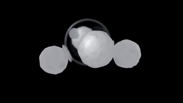 Átlátszó buborék körül forognak a golyók. Tervezés. Színes golyók mozognak körül átlátszó gömb fekete háttér. A golyók úgy mozognak, mint a műholdak az átlátszó buborék körül. — Stock videók