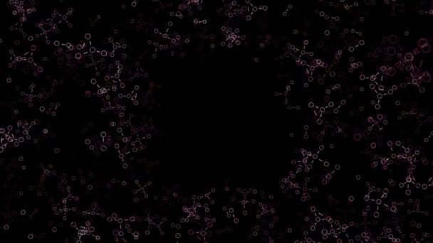 Абстрактні білі схематичні хімічні формули, що створюють кільце на чорному тлі, безшовна петля. Анімація. Концепція науки і медицини . — стокове відео