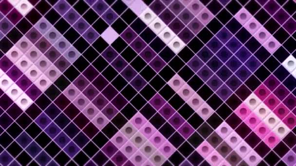 Fialové obdélníkové dlaždice v bezešvé smyčce animované mozaiky. Pohyb. Geometrické ploché tvary s tečkami uvnitř každého čtverce. — Stock video
