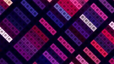 Sivri uçlu mozaik şeklinde mor dikdörtgen fayanslar. Hareket. Her karenin içinde noktalar olan geometrik düz şekiller.