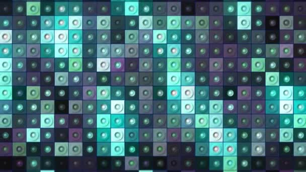 青と紫のトーン、シームレスなループでカラフルな点滅長方形。動きだ。各正方形の中央にある小さな丸い点. — ストック動画