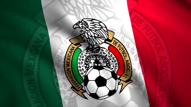 Flagge der Fußballmannschaft verschiedener Länder. Bewegung. Bewegende Fahne des Landes mit Bild des Fußballs. Flagge der mexikanischen Fußballnationalmannschaft — Stockvideo