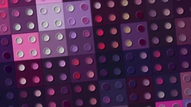 Dört simetrik daireli mor ve pembe kareler. Hareket. Yanıp sönen ışıkları olan Domino taşları.