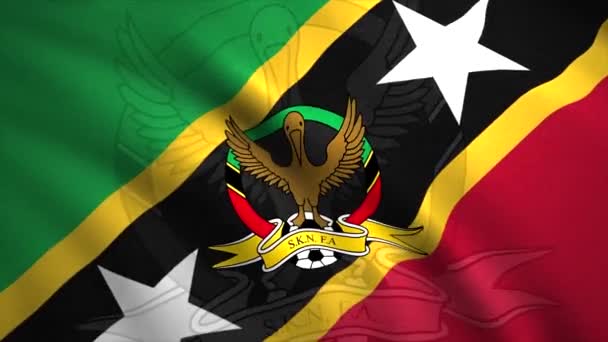 Flagge der Fußballmannschaft und des Landes. Bewegung. Fahnenschwenken der Fußballmannschaft des südlichen Landes. Emblem der Fußballmannschaft von St. Kitts und Nevis — Stockvideo