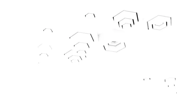 Fondo 3D abstracto con campo hexágono en acción, bucle sin fisuras. Diseño. Extrusión tecnológica en blanco y negro hexagones de diferentes tamaños. —  Fotos de Stock