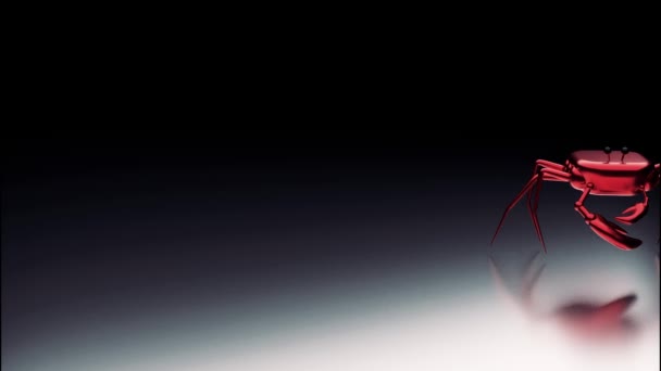 Abstrato caranguejo vermelho em movimento isolado em um fundo preto sob a luz da lanterna. Desenho. Caranguejo bonito pequeno animado, modelo de animal de crustáceo. — Vídeo de Stock