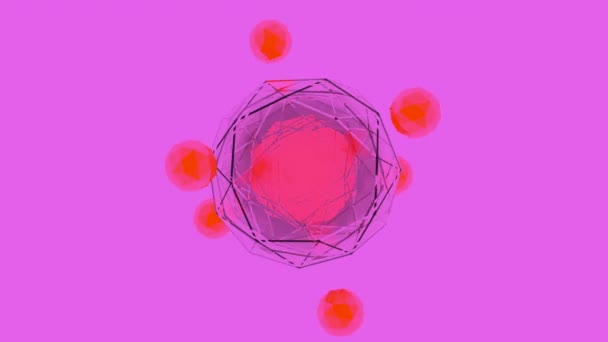 3D-animatie van een atoom en elektronen, naadloze lus. Ontwerp. Concept van biologie en scheikunde, sferische deeltjes in actie. — Stockvideo