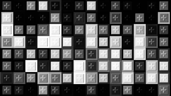 Símbolo médico, además de los iconos de fondo dentro de cuadrados del mismo tamaño, bucle sin costuras. Moción. Intermitente blanco y negro monocromo bloques cuadrados. — Foto de Stock