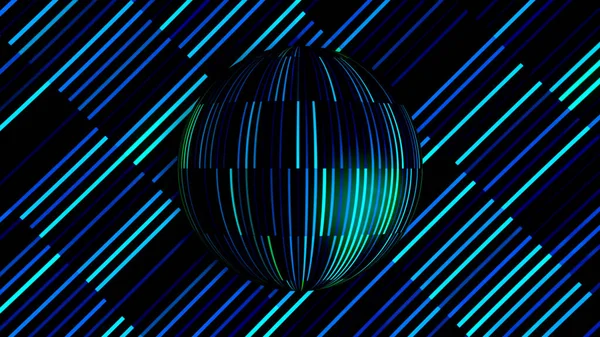 Abstract spinning 3d round shaped object covered by narrow shimmering long segments. Motion. Sphere or ball rotating and flashing, seamless loop. — Stock Photo, Image