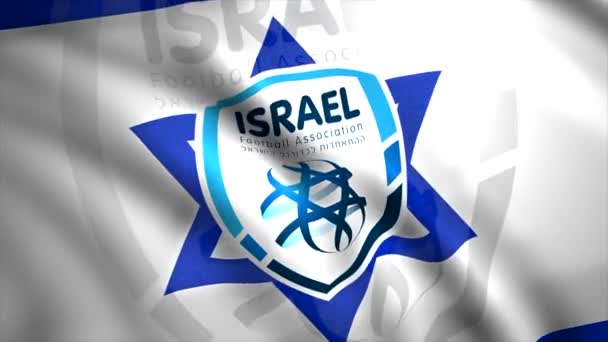Emblème de l'équipe nationale de football sur le drapeau du pays. Motion. Belle image du logo de l'équipe de football sur le drapeau du pays. Emblème de l'équipe nationale israélienne de football — Video