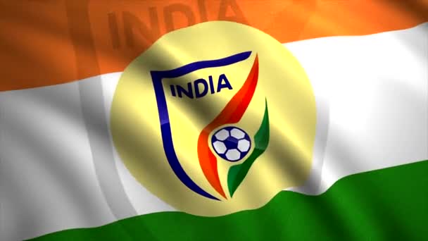 国の旗に国民のサッカーチームのエンブレム。動きだ。国の旗にサッカーチームのロゴの美しい画像。インド代表サッカーチームのエンブレム — ストック動画