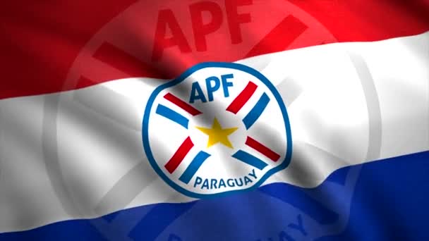 Ulusal futbol takımının bayrağının amblemi. Hareket. Futbol takımının işareti ile bayrak sallıyor. Paraguay Milli Futbol Takımı — Stok video