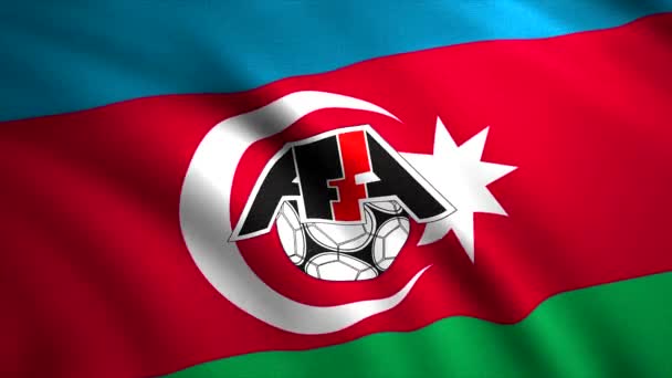 国家足球队在国旗上.行动。移动美丽的国旗与橄榄球队的标志。阿塞拜疆国家足球队的旗帜 — 图库视频影像