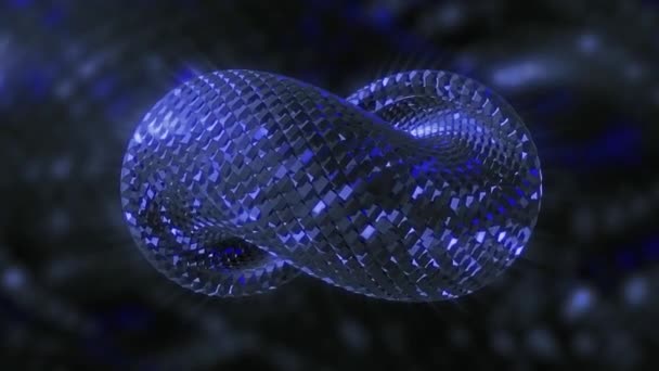 3D Спираль бесконечности. Движение. Медленно движущаяся петельная спираль с блестящими квадратами. 3D модель изогнутой спирали из цветных блесток — стоковое видео