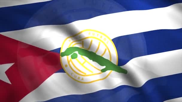 Fotbalové sdružení Kuby mává barevnou realistickou vlajkou. Pohyb. Proužkovaná abstraktní vlajka s hvězdnou, hladkou smyčkou. Pouze pro redakční použití. — Stock video