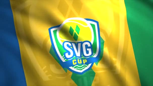 Saint Vincent i Grenadyńska Federacja Piłki Nożnej machają flagą. - Wniosek. Pionowe linie abstrakcyjnej falistej tkaniny flagowej, płynna pętla. Wyłącznie do użytku redakcyjnego. — Wideo stockowe