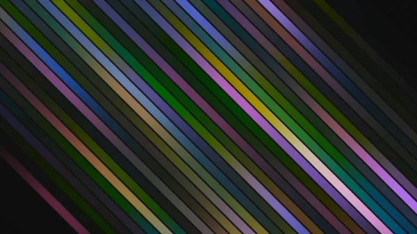 Coloridas rayas diagonales brillan sobre fondo negro. Moción. Las líneas multicolores brillantes brillan maravillosamente. Parpadeo holográfico multicolor de líneas diagonales — Foto de Stock